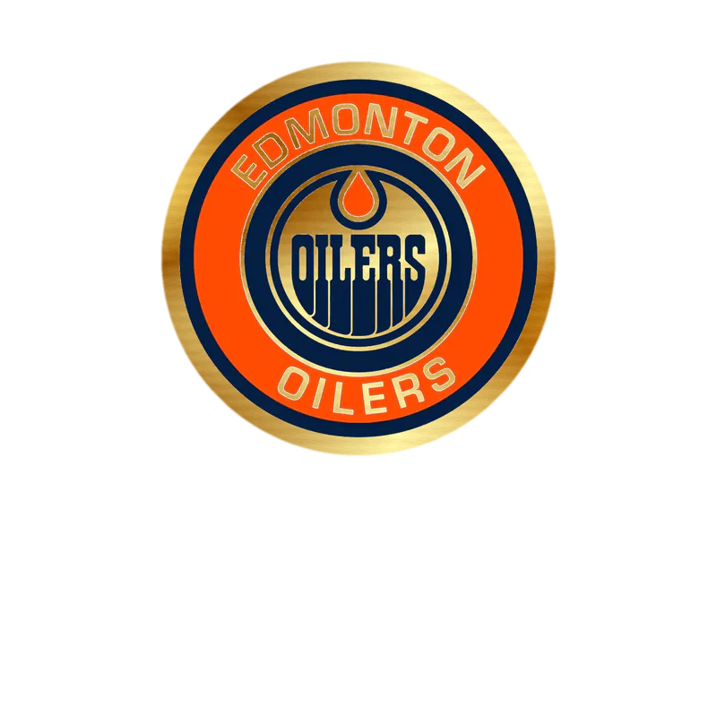 Edmonton Oilers - Orange Circle With Name - Gold Chrome Vinyl Sticker - Custom Size