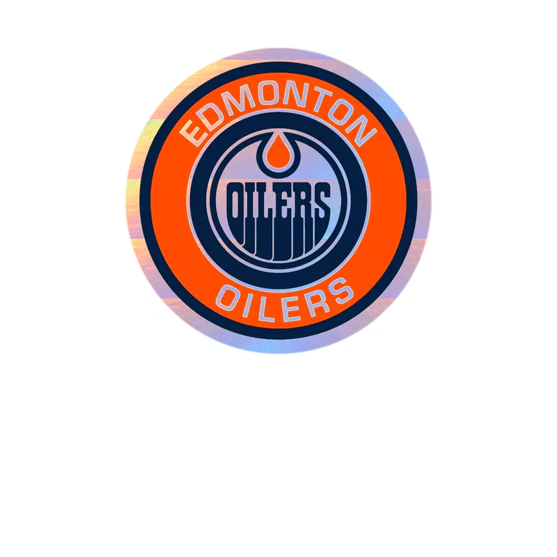 Edmonton Oilers - Orange Circle With Name - Holographic Vinyl Sticker - Custom Size