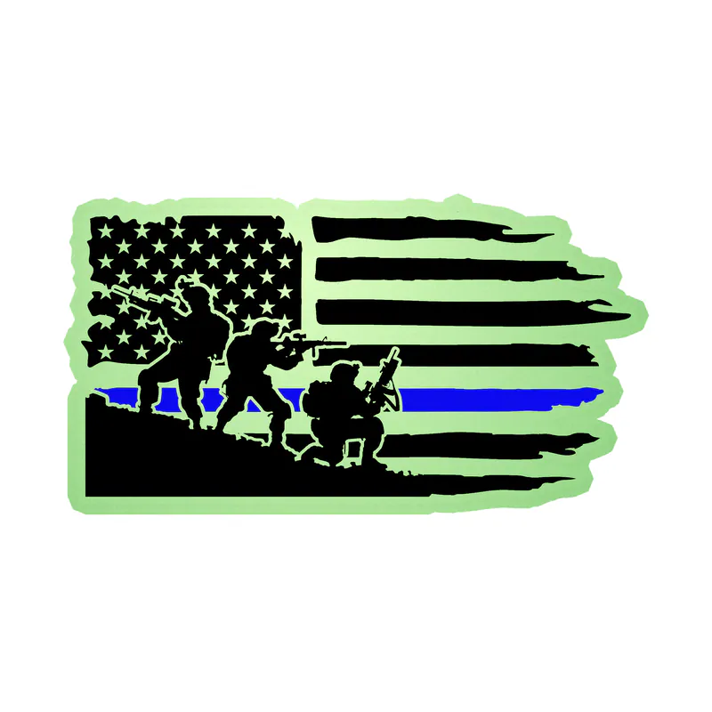 Blue Line American Flag Glow in the Dark Vinyl Decal - custom size