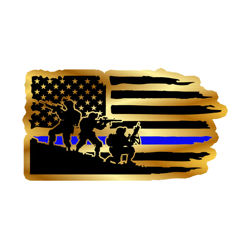 Blue Line American Flag Gold Chrome Vinyl Decal - custom size