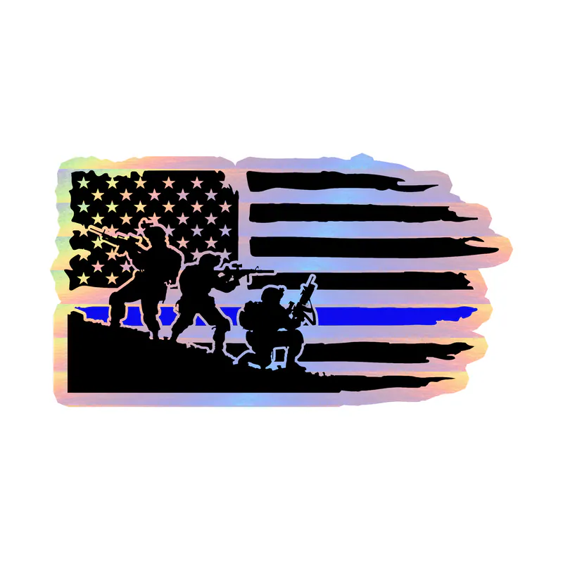 Blue Line American Flag Holographic Vinyl Decal - custom size