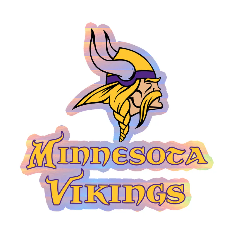 Minnesota Vikings - Viking Head with Lettering Below - Holographic Vinyl Sticker - Custom Size