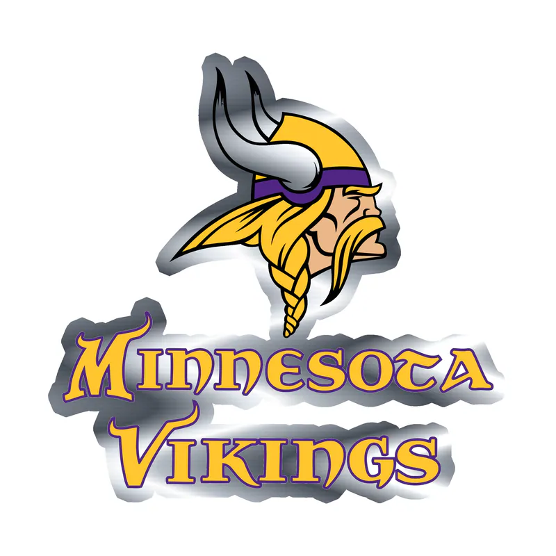 Minnesota Vikings - Viking Head with Lettering Below - Silver Chrome Vinyl Sticker - Custom Size