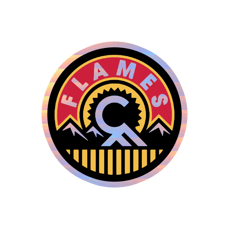 Calgary Flames - Circle With C In Middle - Holographic Vinyl Sticker - Custom Size