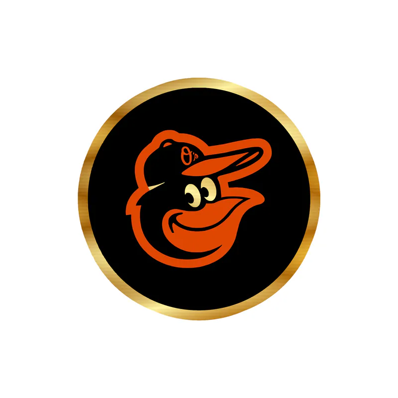 Baltimore Orioles - Black Circle Cartoon Bird - Gold Chrome Vinyl Sticker - Custom Size