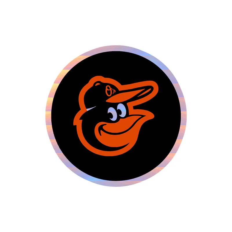 Baltimore Orioles - Black Circle Cartoon Bird - Holographic Vinyl Sticker - Custom Size