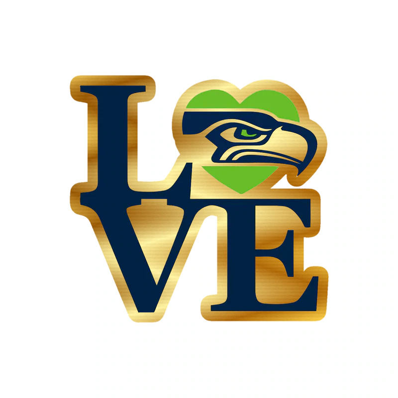 Seattle Seahawks Love Gold Chrome Vinyl Sticker - Custom Size