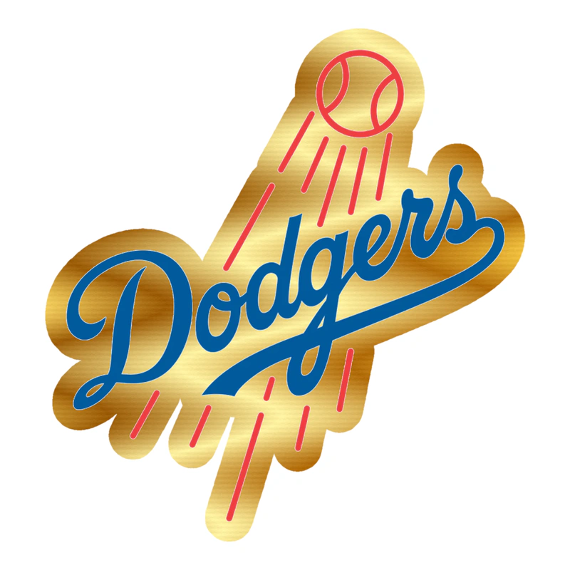 Los Angeles Dodgers - Dodgers With Baseball - Gold Chrome Vinyl Sticker - Custom Size