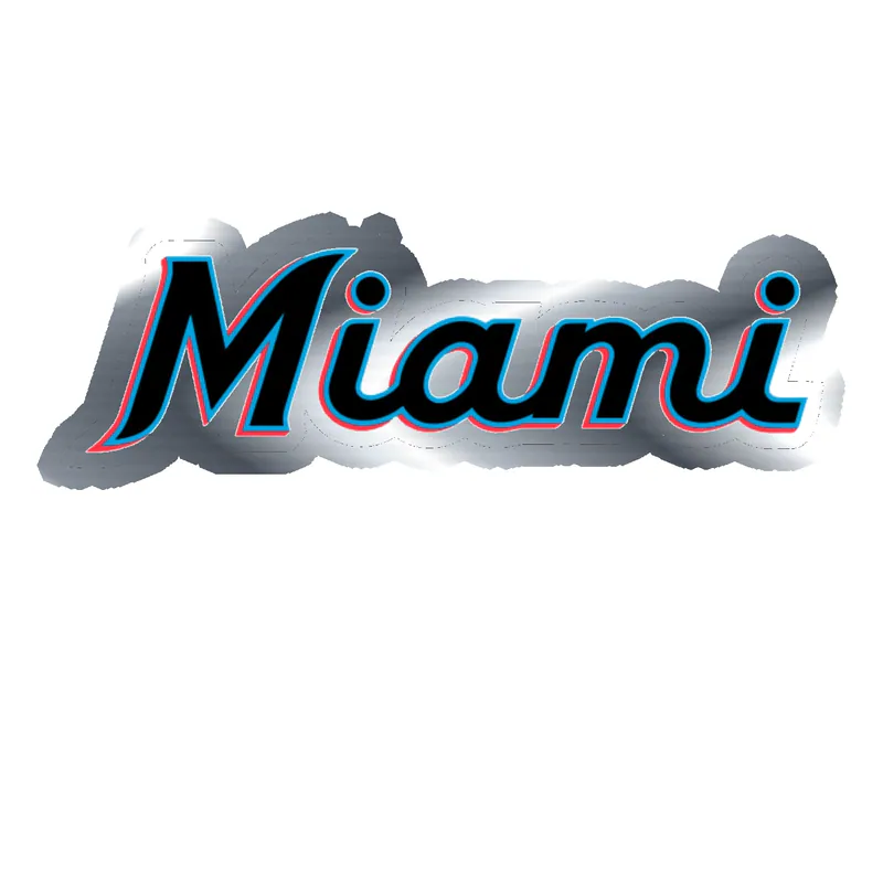 Miami Marlins - Black Miami - Silver Chrome Vinyl Sticker - Custom Size