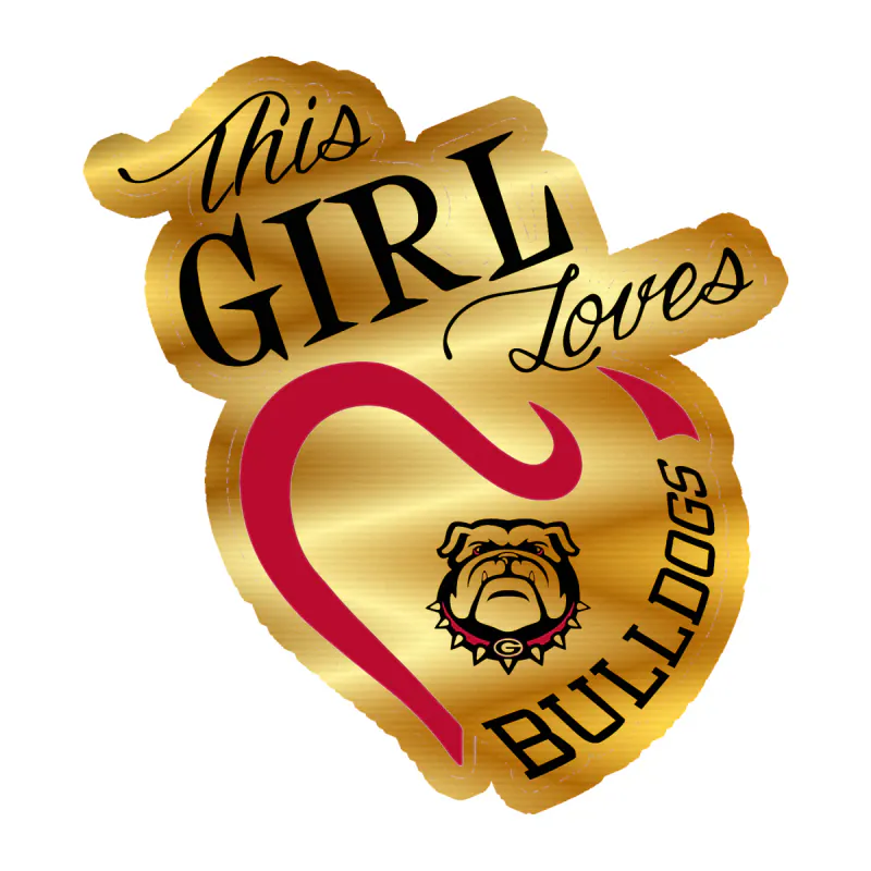 Georgia Bulldogs - This Girl Loves Bulldogs - Gold Chrome Vinyl Decal - Custom Size