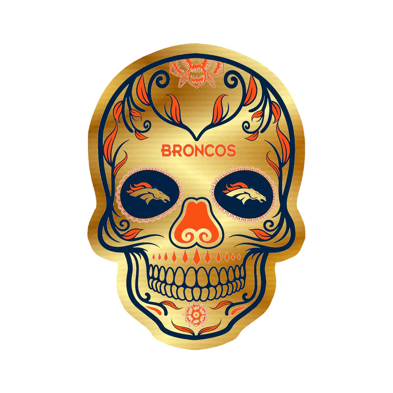 Denver Broncos - Sugar Skull - Gold Chrome Vinyl Sticker - Custom Size