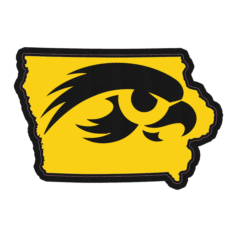 Iowa Hawkeyes - Yellow State - Carbon Fiber Vinyl Decal - Custom Size