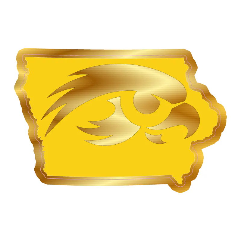 Iowa Hawkeyes - Yellow State - Gold Chrome Vinyl Decal - Custom Size