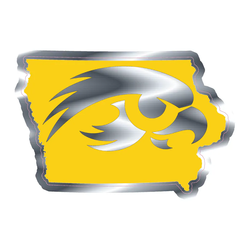 Iowa Hawkeyes - Yellow State - Silver Chrome Vinyl Decal - Custom Size