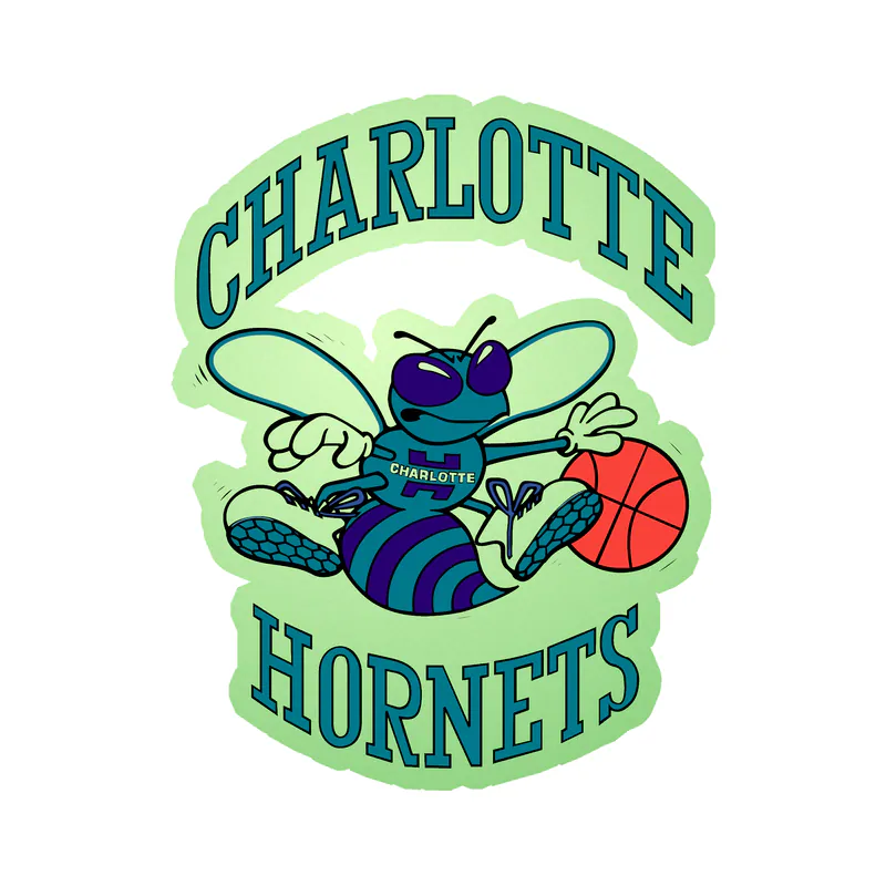 Charlotte hornets - Hornet With Basketball and Name - Glow in the Dark Vinyl Sticker - Custom Size
