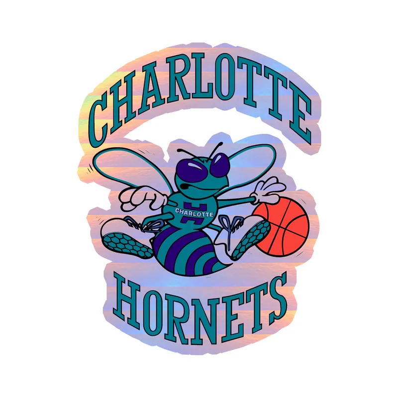 Charlotte hornets - Hornet With Basketball and Name - Holographic Vinyl Sticker - Custom Size