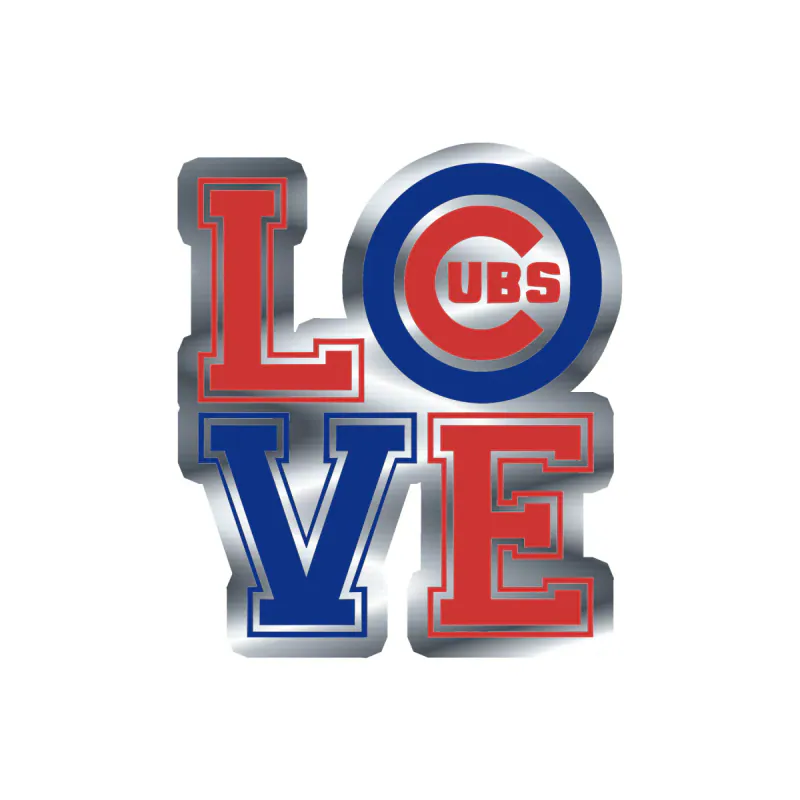 Chicago Cubs - Love - Silver Chrome Vinyl Sticker - Custom Size