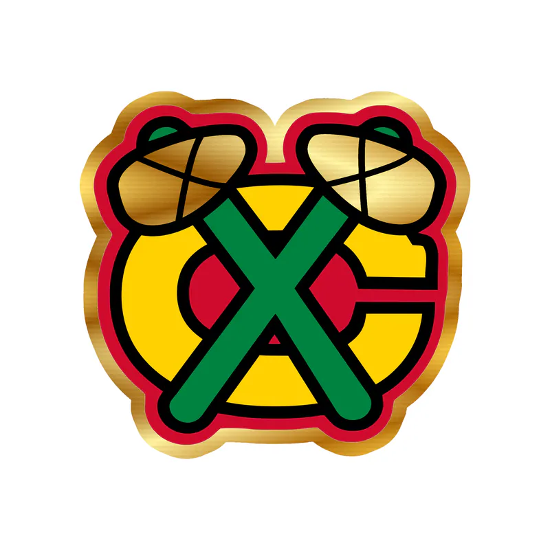 Chicago Blackhawks - Yellow C With Green Hatchets - Gold Chrome Vinyl Sticker - Custom Size