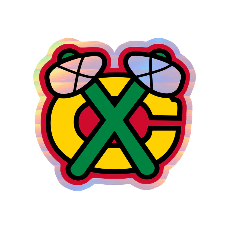 Chicago Blackhawks - Yellow C With Green Hatchets - Holographic Vinyl Sticker - Custom Size