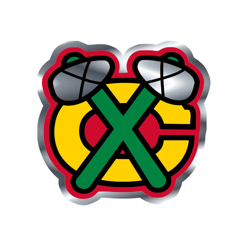 Chicago Blackhawks - Yellow C With Green Hatchets - Silver Chrome Vinyl Sticker - Custom Size