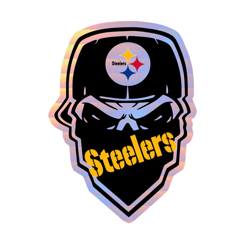 Pittsburgh Steelers - Skull with Cap 2 - Holographic Vinyl Sticker - Custom Size