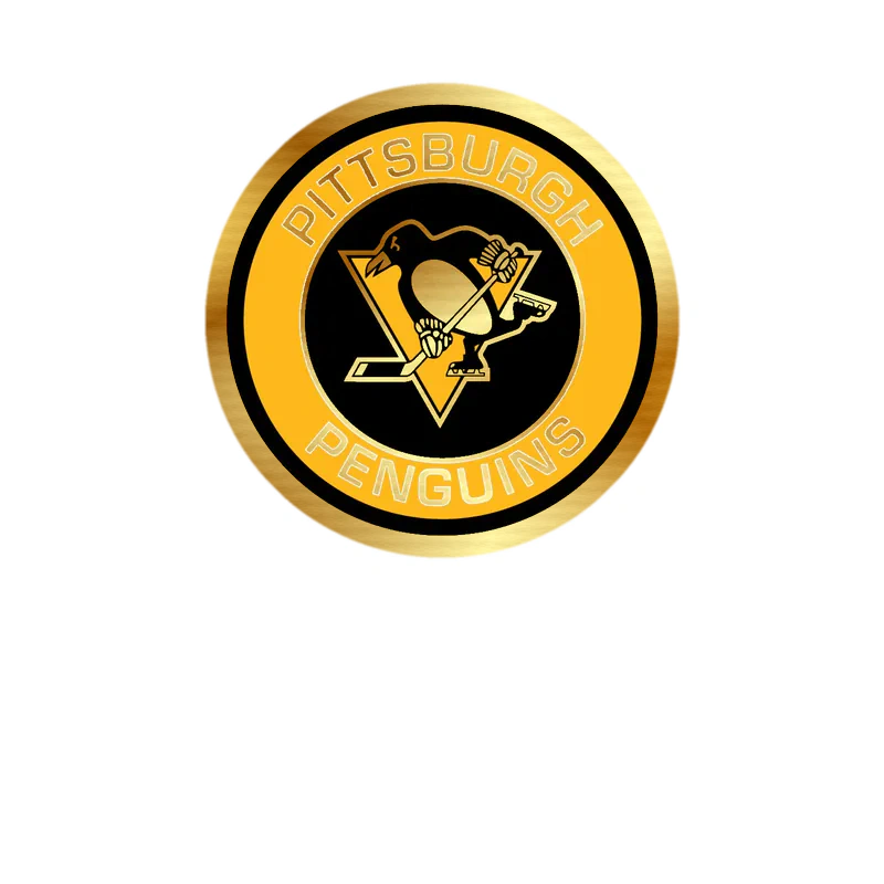 Pittsburgh Penguins - Black And Yellow Circle With Name - Gold Chrome Vinyl Sticker - Custom Size