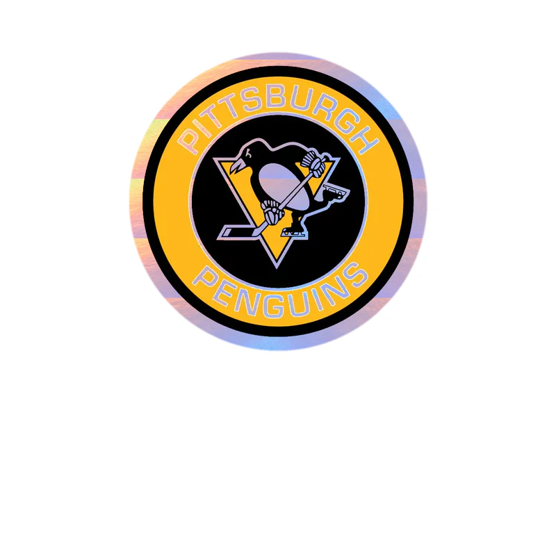 Pittsburgh Penguins - Black And Yellow Circle With Name - Holographic Vinyl Sticker - Custom Size
