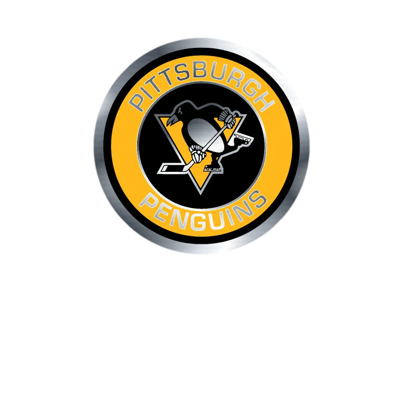Pittsburgh Penguins - Black And Yellow Circle With Name - Silver Chrome Vinyl Sticker - Custom Size