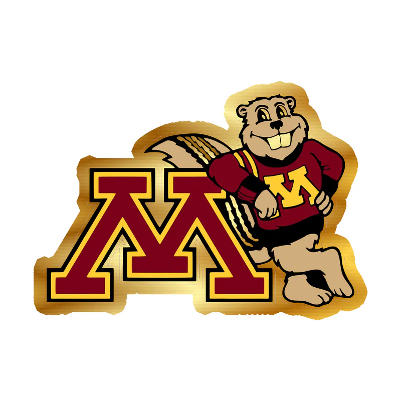 University of Minnesota Gophers - Gopher With M - Gold Chrome Vinyl Decal - Custom Size