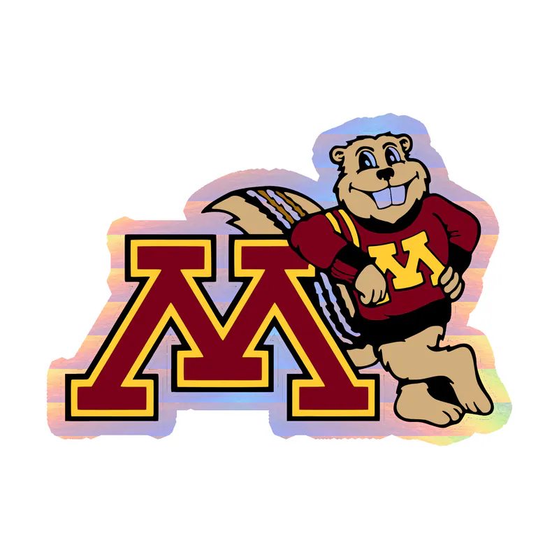University of Minnesota Gophers - Gopher With M - Holographic Vinyl Decal - Custom Size