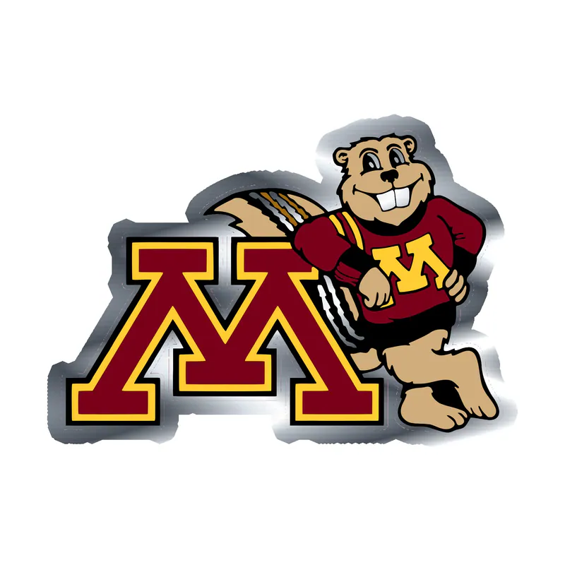 University of Minnesota Gophers - Gopher With M - Silver Chrome Vinyl Decal - Custom Size
