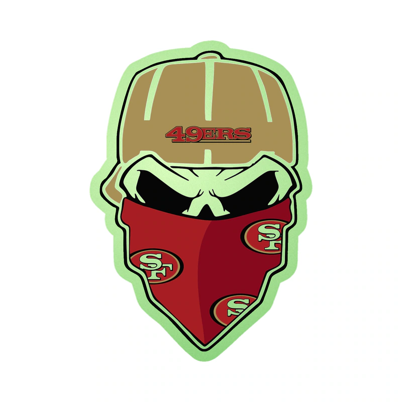San Francisco 49ers - Skull with Cap - Glow in the Dark Vinyl Sticker - Custom Size