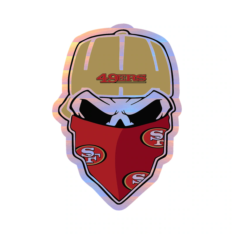 San Francisco 49ers - Skull with Cap - Holographic Vinyl Sticker - Custom Size