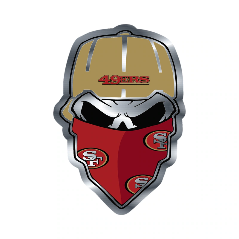 San Francisco 49ers - Skull with Cap - Silver Chrome Vinyl Sticker - Custom Size