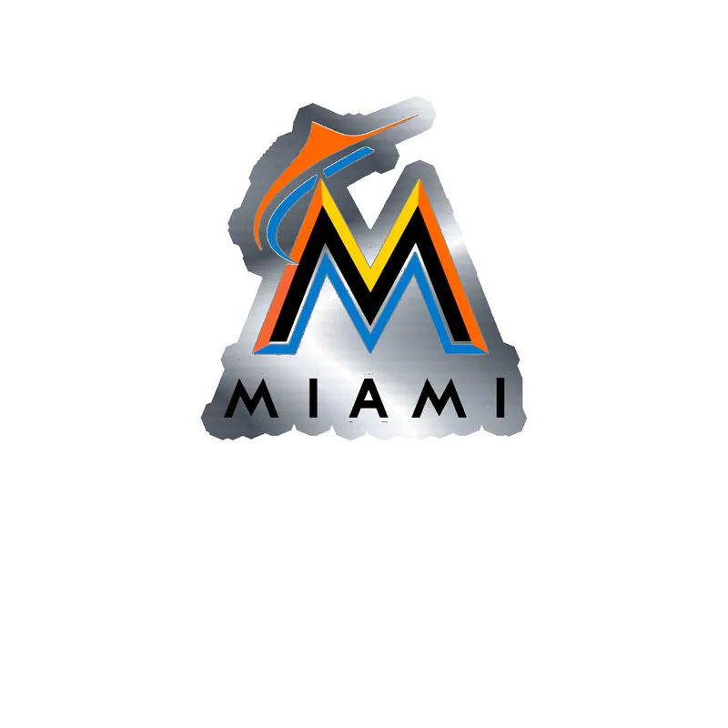 Miami Marlins - Black M With Miami - Silver Chrome Vinyl Sticker - Custom Size