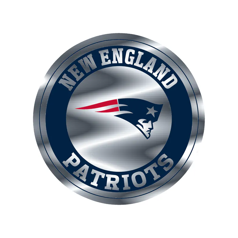 New England Patriots - Gray Circle 2 - Silver Chrome Vinyl Sticker - Custom Size