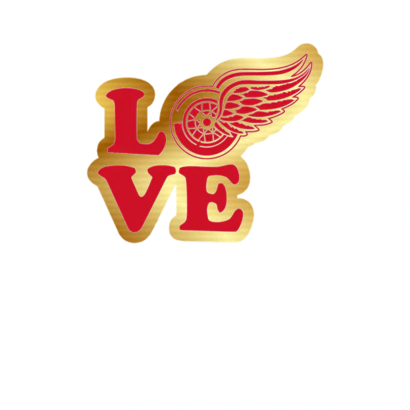 Detroit Red Wings - Love - Gold Chrome Vinyl Sticker - Custom Size