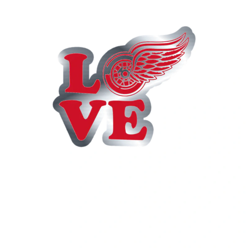 Detroit Red Wings - Love - Silver Chrome Vinyl Sticker - Custom Size
