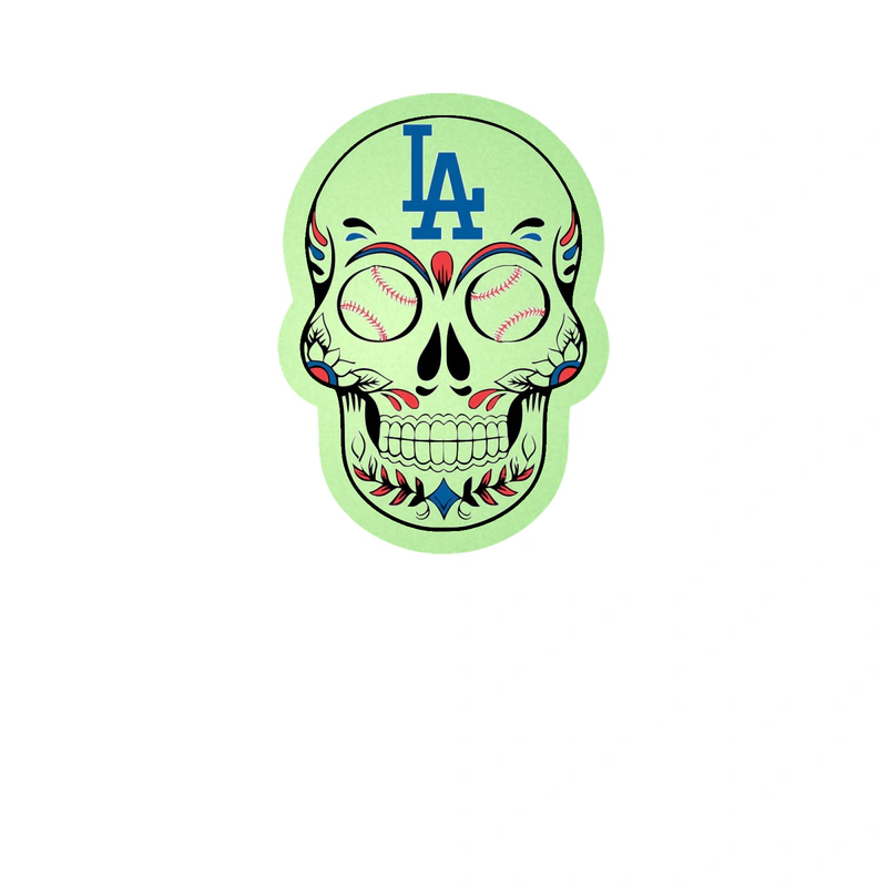 Los Angeles Dodgers - Sugar Skull - Glow in the Dark Vinyl Sticker - Custom Size