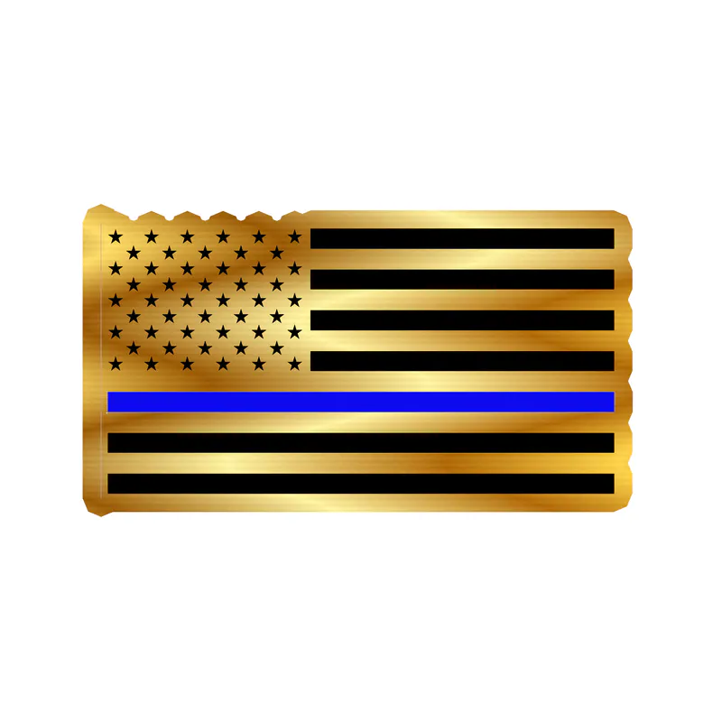 Blue Line American Flag Gold Chrome Vinyl Decal - custom size
