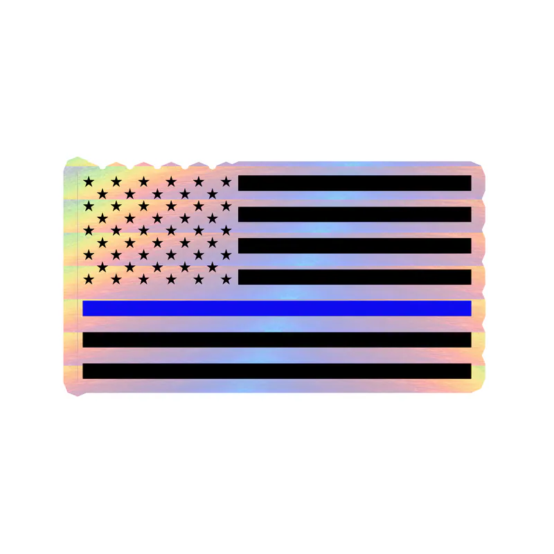 Blue Line American Flag Holographic Vinyl Decal - custom size
