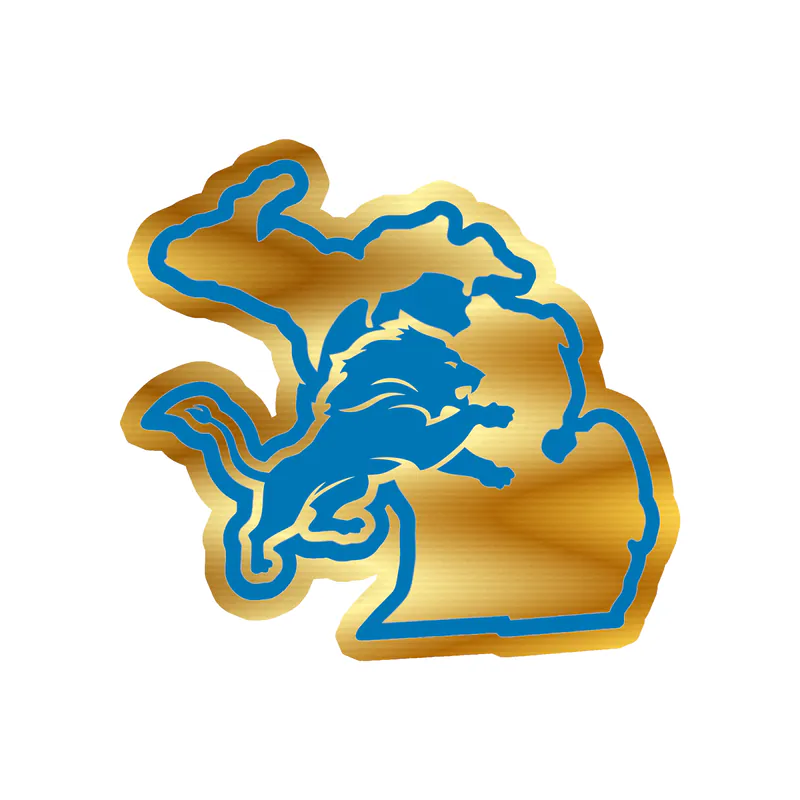 Detroit Lions - Lion Gray State - Gold Chrome Vinyl Sticker - Custom Size