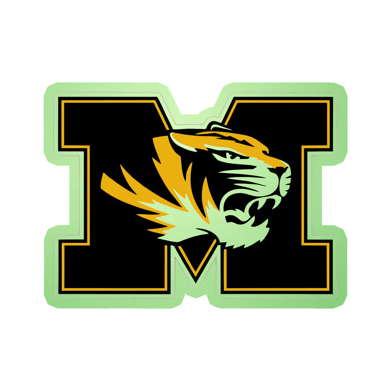 Missouri Tigers - M with Tiger Head - Glow in the Dark Vinyl Sticker - Custom Size