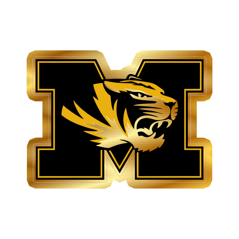 Missouri Tigers - M with Tiger Head - Gold Chrome Vinyl Sticker - Custom Size