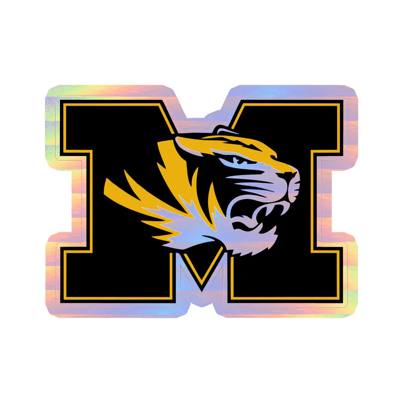 Missouri Tigers - M with Tiger Head - Holographic Vinyl Sticker - Custom Size