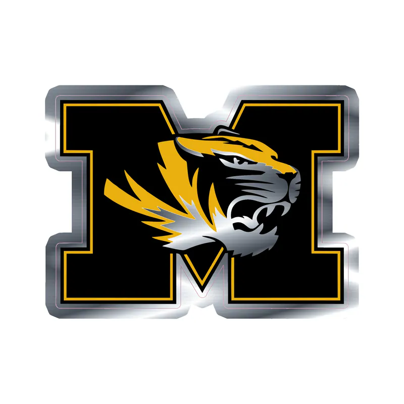 Missouri Tigers - M with Tiger Head - Silver Chrome Vinyl Sticker - Custom Size