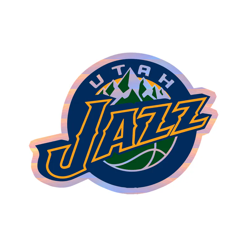 Utah Jazz - Blue Circle With Name And Purple Mountain - Holographic Vinyl Sticker - Custom Size