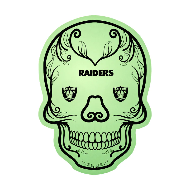 Las Vegas Raiders - Sugar Skull - Glow in the Dark Vinyl Sticker - Custom Size