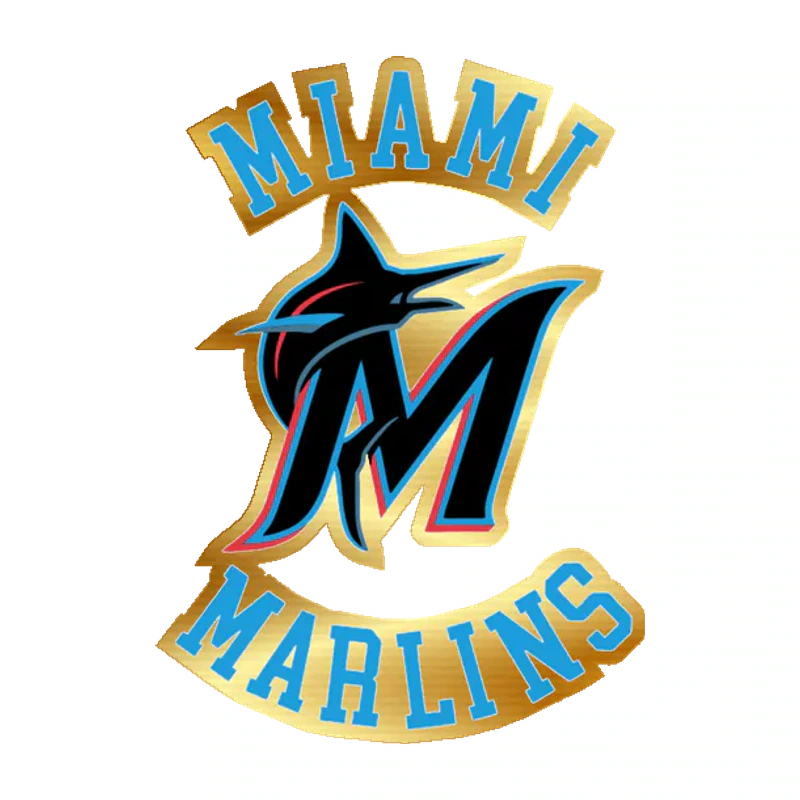 Miami Marlins - Name With M - Gold Chrome Vinyl Sticker - Custom Size