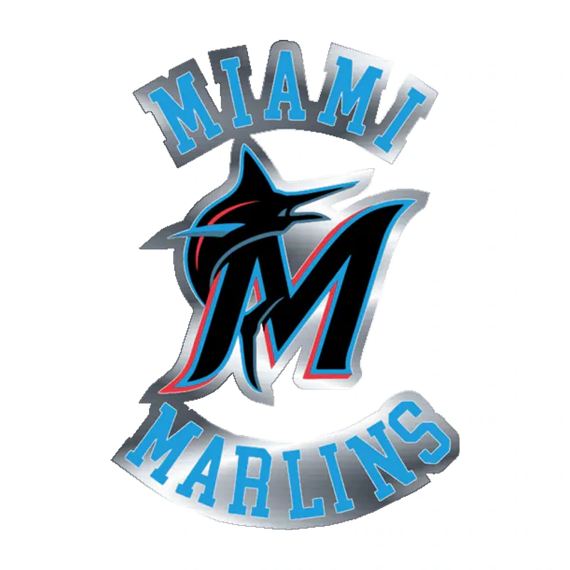 Miami Marlins - Name With M - Silver Chrome Vinyl Sticker - Custom Size